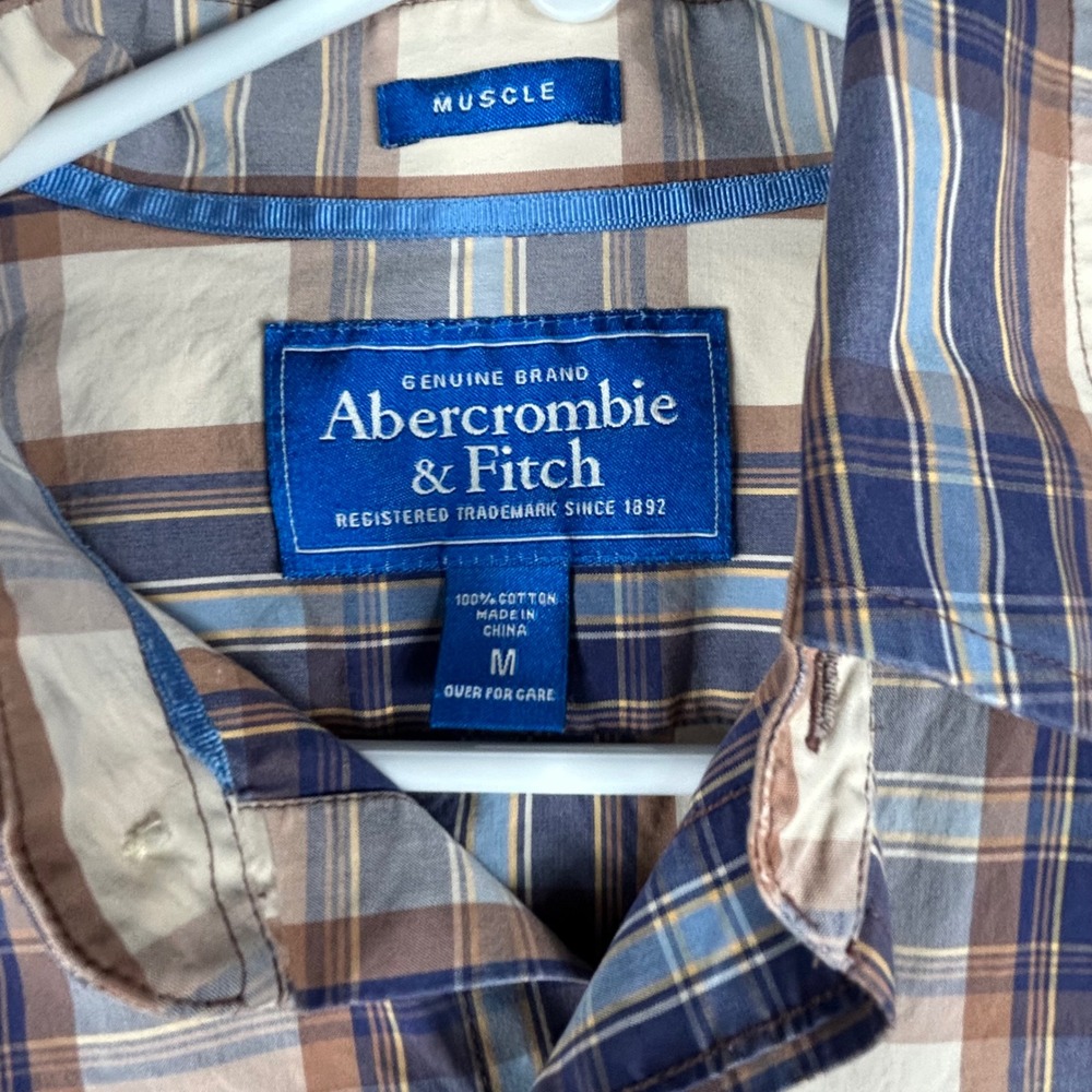 Abercrombie Fitch Mens Plaid Long Sleeve Button Down Shirt Muscle Fit Size M - Picture 2 of 6